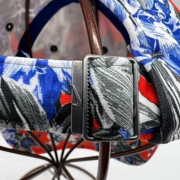 NIKE BALL CAP BRIGHT RED, BLUE, BLACK & WHITE FLORAL TROPICAL DESIGN ONE SIZE - Picture 9 of 10